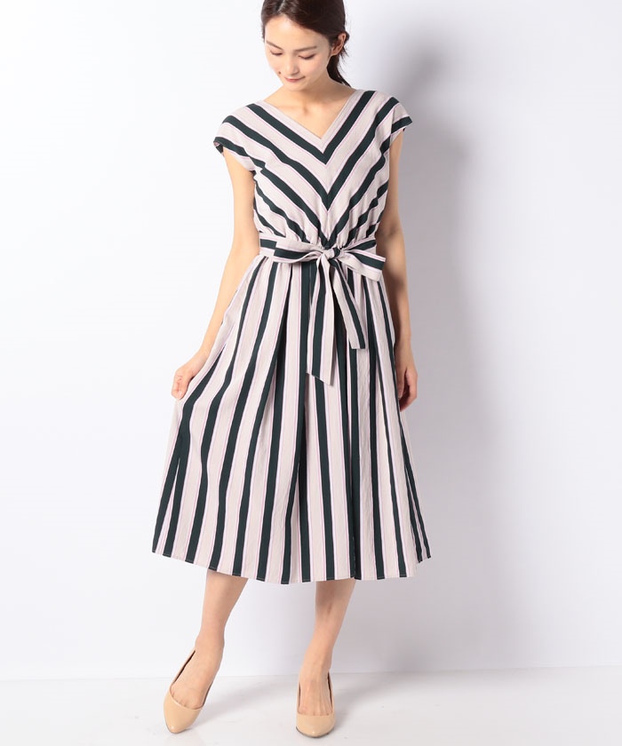 セール 60%OFF】ビスコースストライプVネックワンピース(503860435 セール 60%OFF】ビスコースストライプVネックワンピース(503860435