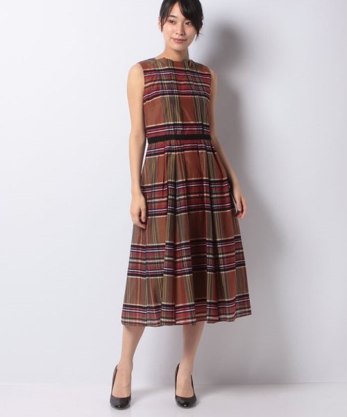 セール タータンチェックスタンドネックワンピース アナイ Anayi D Fashion