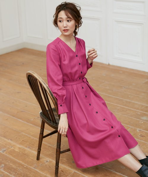 セール Sウールジョーゼットvネックワンピース ベルト付き アナイ Anayi D Fashion