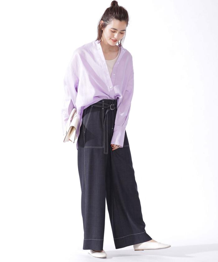 ステッチデザインワイドパンツ WEGO（ウィゴー）の「WEGO/ステッチタックワイドパンツ