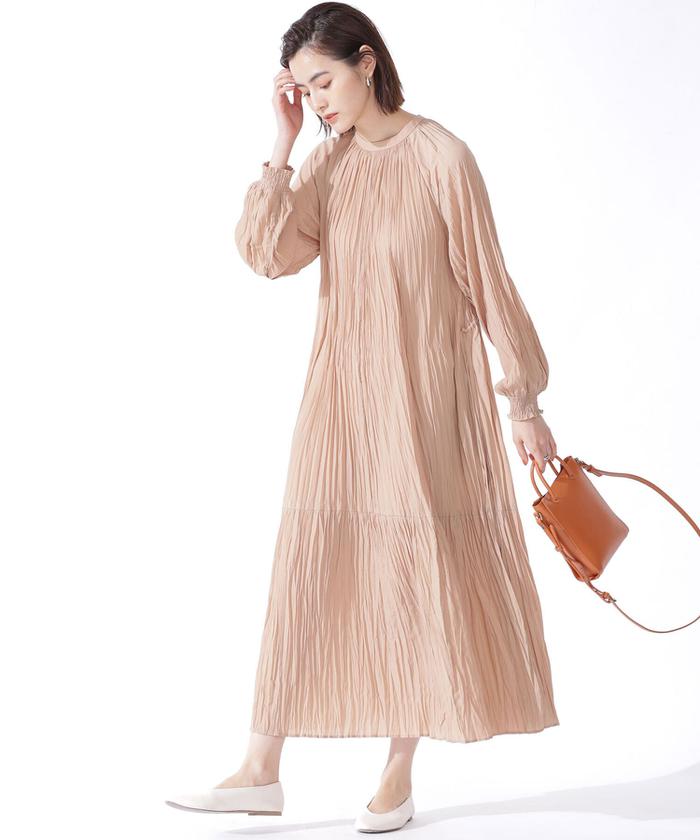 セール 50%OFF】ワッシャープリーツサテンワンピース 長袖