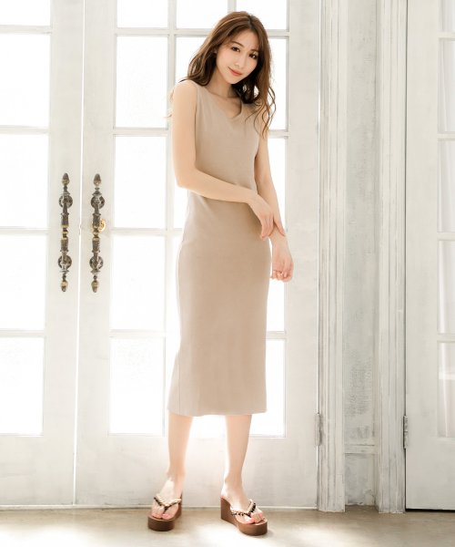 バックスリットノースリーブニットワンピース ワンピース 夏 レディース 春 タイトワンピース ロング丈 スリット セクシー ニット サマーニット ジュリアブティック Julia Boutique D Fashion