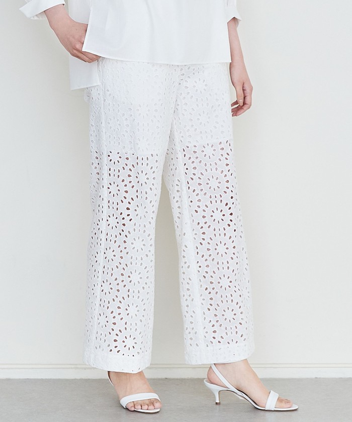 セール 40%OFF】コットンカットワークレース セミワイドパンツ セール 40%OFF】コットンカットワークレース セミワイドパンツ
