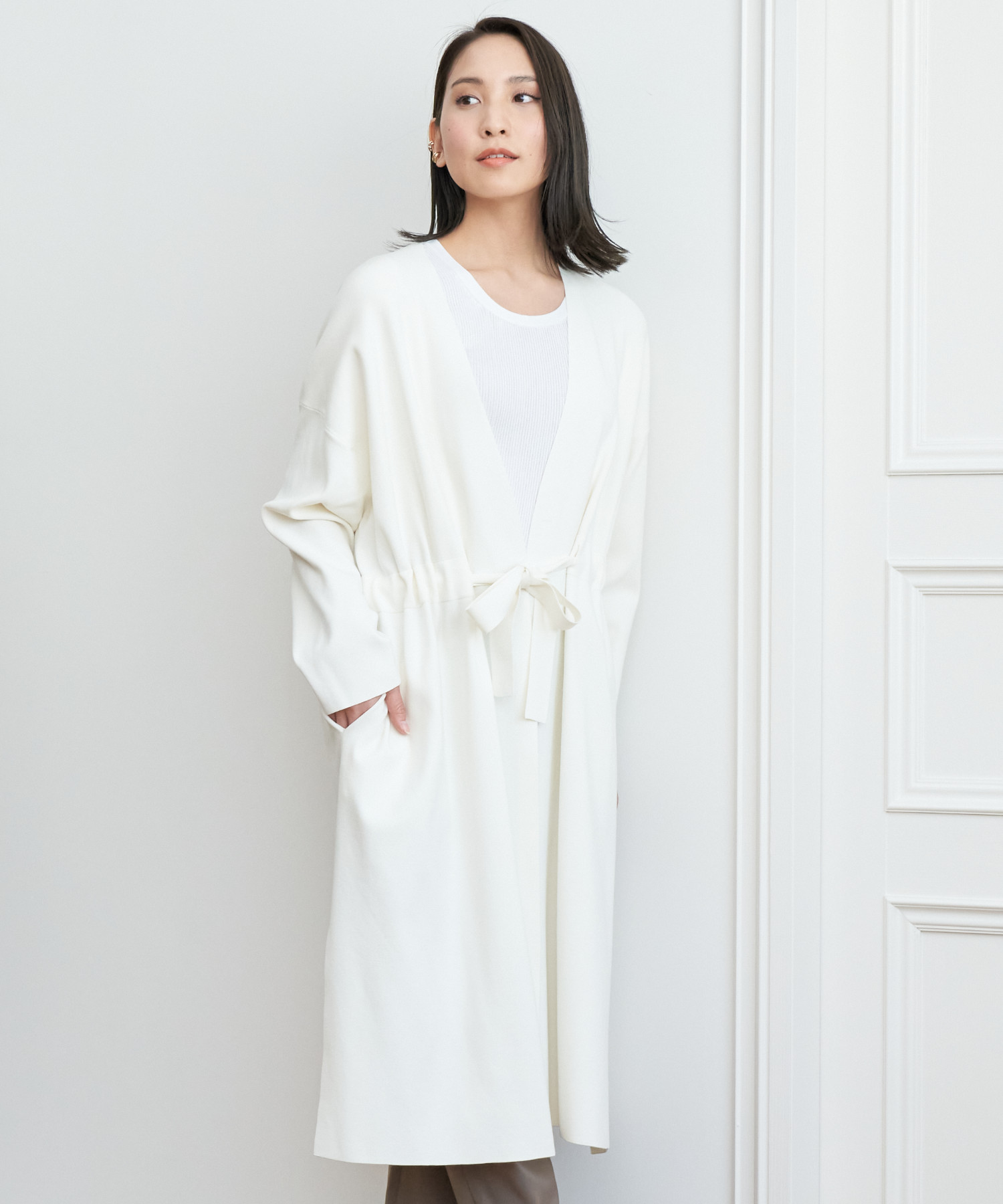 ANAYI レーヨンポリエステルギャザーカーディガン　38 美品】ANAYI レーヨンポリエステルギャザーカーディガン 38