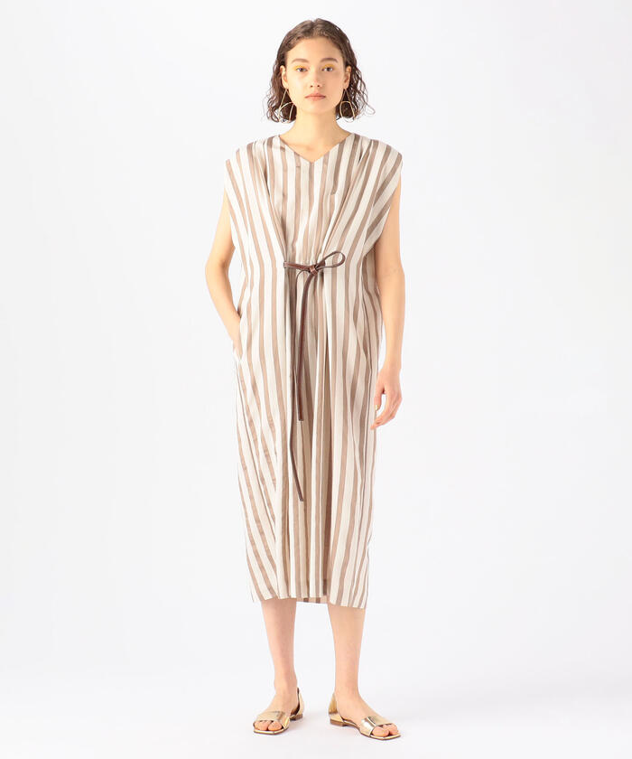 トゥモローランド　コレクション　エフェクトストライプ Vネックワンピース セール 40%OFF】エフェクトストライプ Vネックワンピース