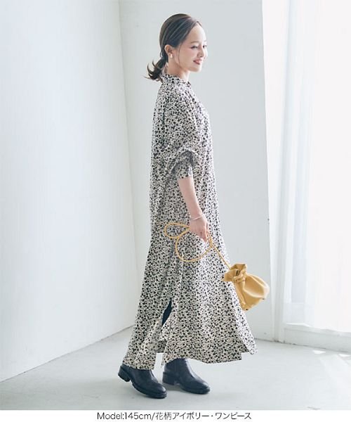 セール 田中亜希子さんコラボ バンドカラーブラウスワンピース ワンピース E2687 神戸レタス Kobe Lettuce D Fashion