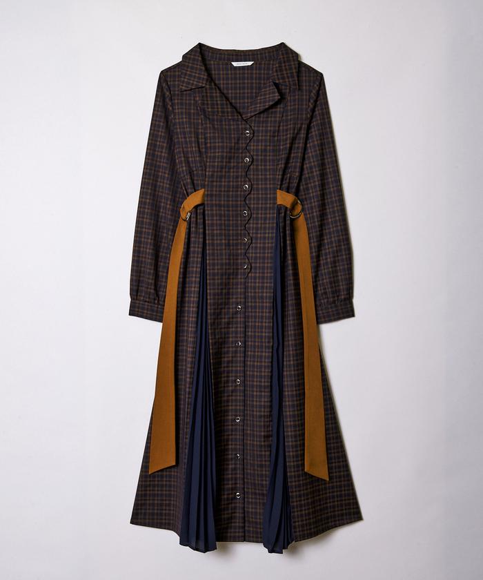 【同梱不可】 セール 50%OFF】チェック配色ダブルバックルスカラシャツ ワンピース