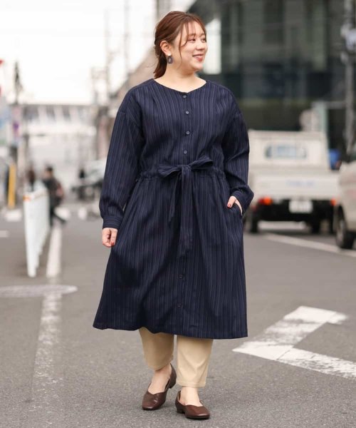 セール 大きいサイズ 洗える 縦見え ナチュラルフェミニン楊柳ワンピース エウルキューブ Eur3 D Fashion