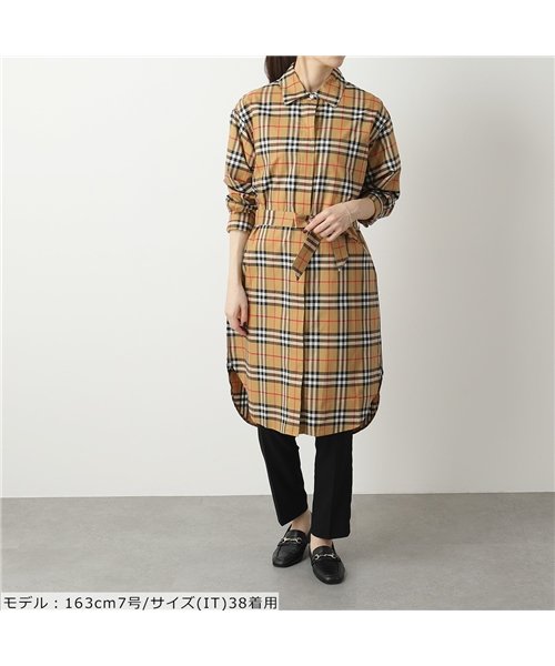 セール シャツワンピ ロング丈 長袖シャツ チュニック ワンピース バーバリーチェック Antique Yel Ip Chk レディース バーバリー Burberry D Fashion