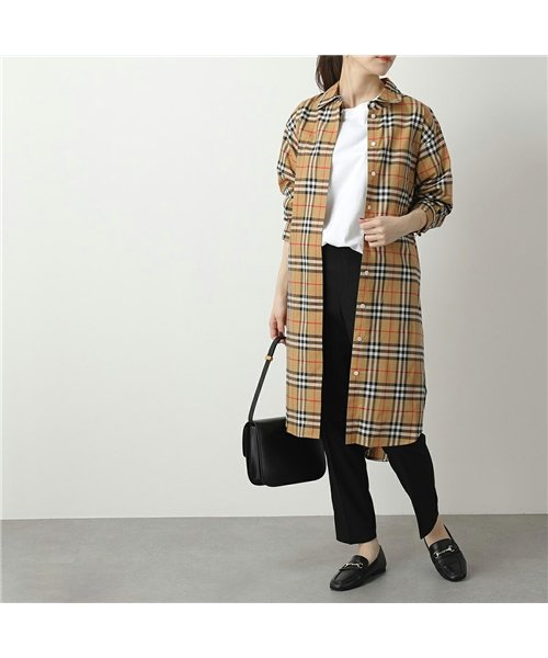 セール シャツワンピ ロング丈 長袖シャツ チュニック ワンピース バーバリーチェック Antique Yel Ip Chk レディース バーバリー Burberry D Fashion