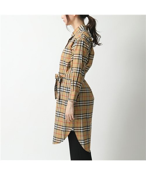 セール シャツワンピ ロング丈 長袖シャツ チュニック ワンピース バーバリーチェック Antique Yel Ip Chk レディース バーバリー Burberry D Fashion