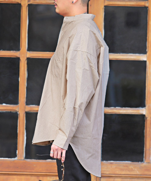ラグスタイル LUXSTYLE ノーカラーストライプBIGシャツ/シャツ ラグスタイル LUXSTYLE ノーカラーストライプBIGシャツ/シャツ