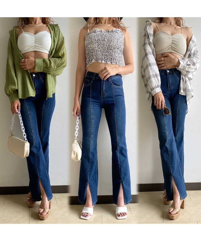 裾スリットデニムフレアパンツ(503925138) | ノンヘッジ(non 裾スリットデニムフレアパンツ(503925138) | ノンヘッジ(non