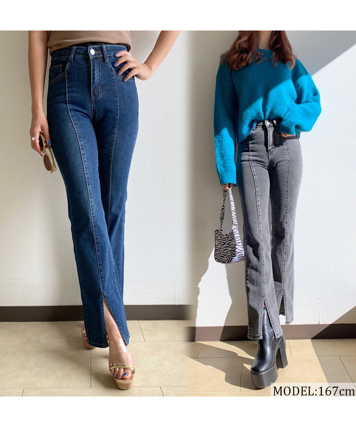 裾スリットデニムフレアパンツ(503925138) | ノンヘッジ(non 裾スリットデニムフレアパンツ(503925138) | ノンヘッジ(non