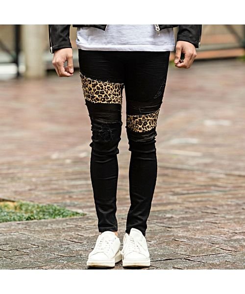 Cavaria 異素材貼付けストレッチスキニーパンツ スキニーパンツ メンズ ストレッチ デニムパンツ ブラックスキニー 黒スキニー 黒パン ダメージ クラッシ キャバリア Cavaria D Fashion Cavaria 異素材貼付けストレッチスキニーパンツ スキニーパンツ メンズ ストレッチ デニムパンツ ブラックスキニー 黒スキニー 黒パン ダメージ クラッシ キャバリア Cavaria D Fashion