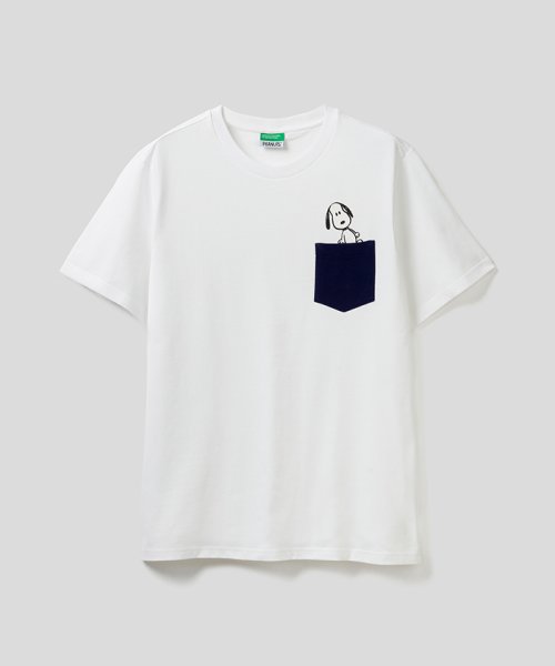 セール 40 Off Peanutsコラボ スヌーピーポケット付きtシャツ カットソー ベネトン メンズ Benetton Mens D Fashion
