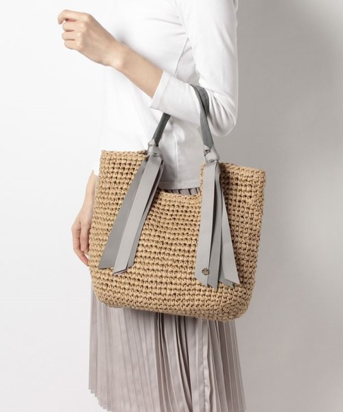 セール カシュカシュ Cachecache コンビカラー下がりリボン手編みトートバッグ カシュカシュ Cache Cache D Fashion