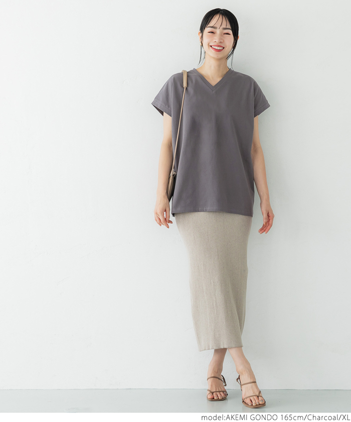 セール】【UST】 VネックフレンチスリーブTシャツ（COTTON from