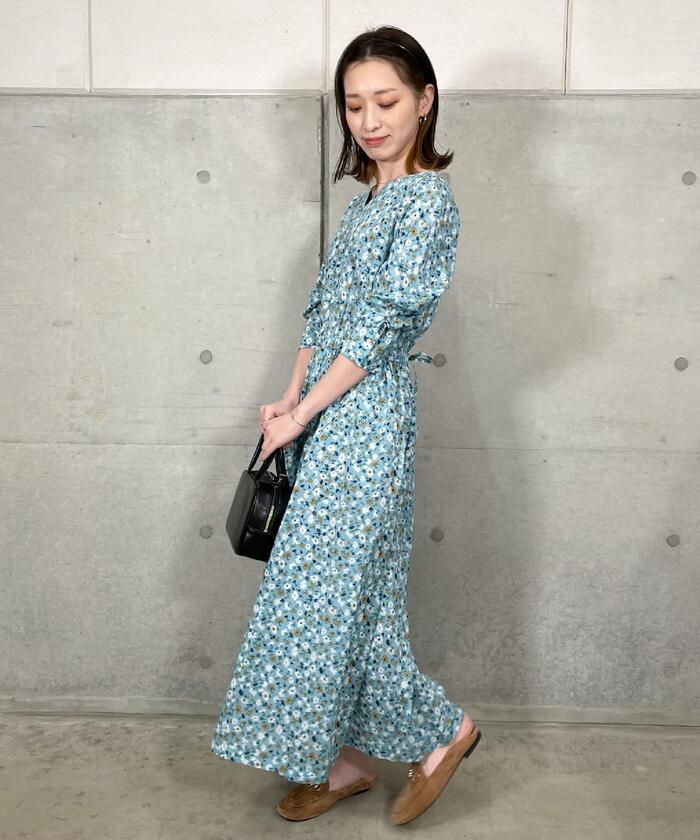 【未使用級】フレディエミュ コットンリップルシェイプ ワンピース 花柄 クーポン】【セール 20%OFF】花柄／無地ウエストシェイプ