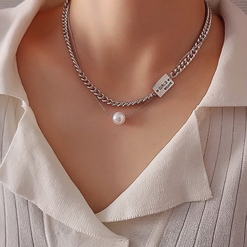 セール 可愛い 太幅 チェーンネックレス 韓国 ファッション アクセサリー 2連 人気 流行 トレンド ジュエリー ショート きれいめ ミニミニストア Miniministore D Fashion