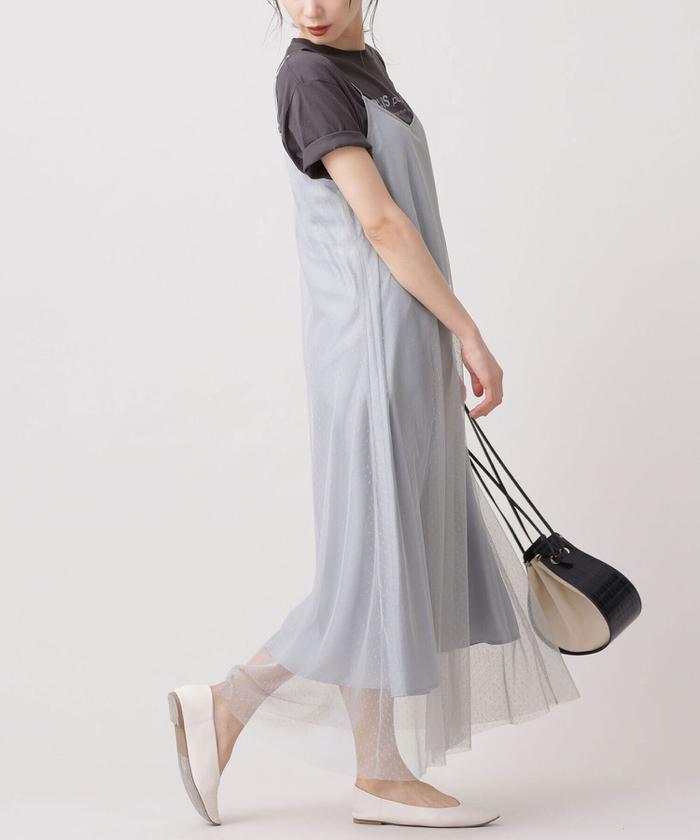 styling/ ドットチュール キャミワンピース インナー付き グレー