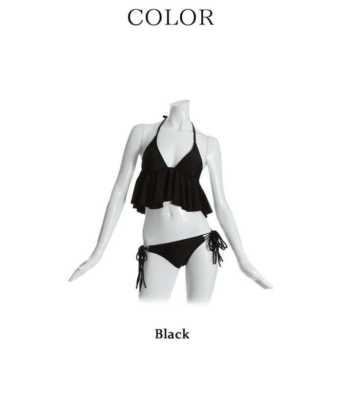 フリル付き白黒ロゴ水着 Lace Ladies 水着 フリル付きモノキニ ワンピース水着