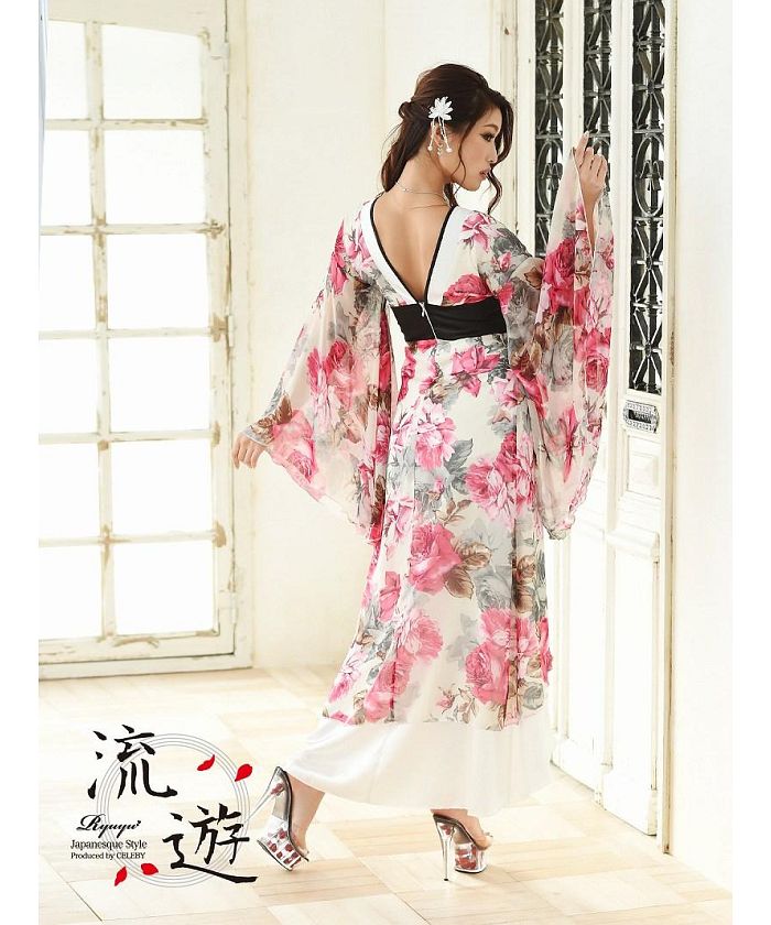 リューユ Rew-You 流遊 和柄 ドレス キャバドレス 花魁 白 リューユ Rew-You 流遊 和柄 ドレス キャバドレス 花魁 白