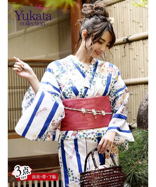 花柄 トンボ柄 浴衣 青 ストライプ(503946175) リューユ(Rew-You) d fashion 白地にさくらんぼの実と葉っぱ模様の浴衣