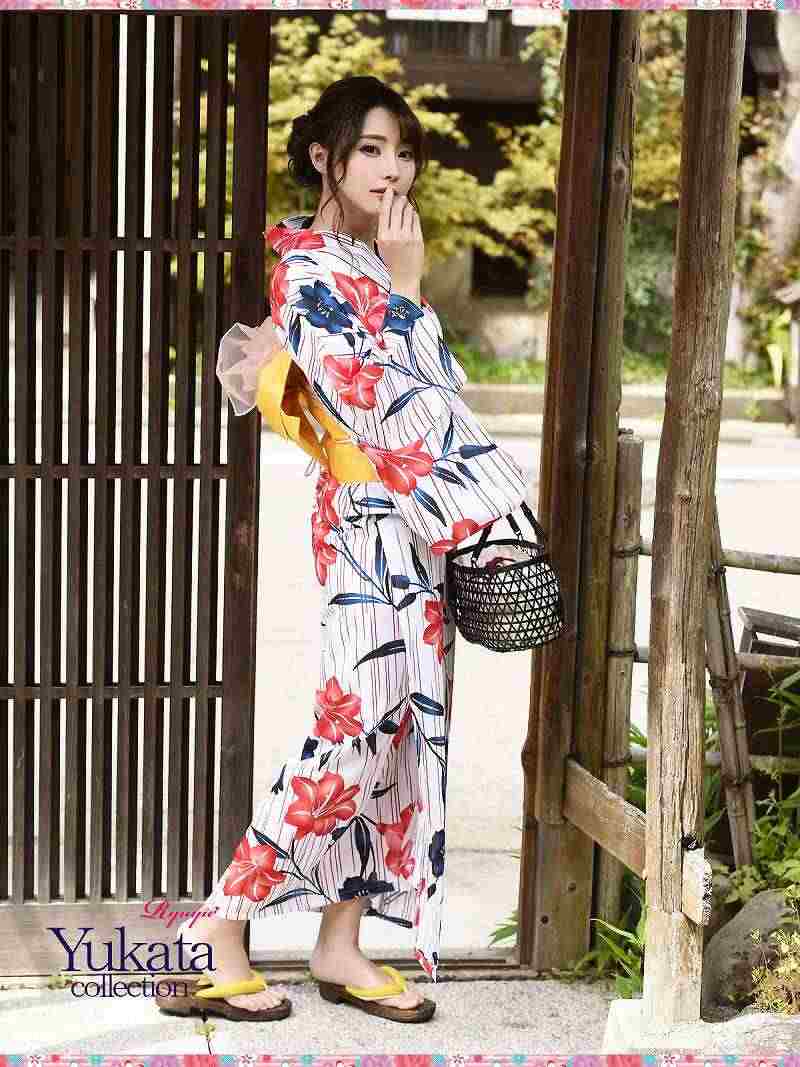 白黒花柄 セパレート浴衣 キョウエツ 3点セット2Wayオーガンジー花柄セパレート浴衣[tu1086