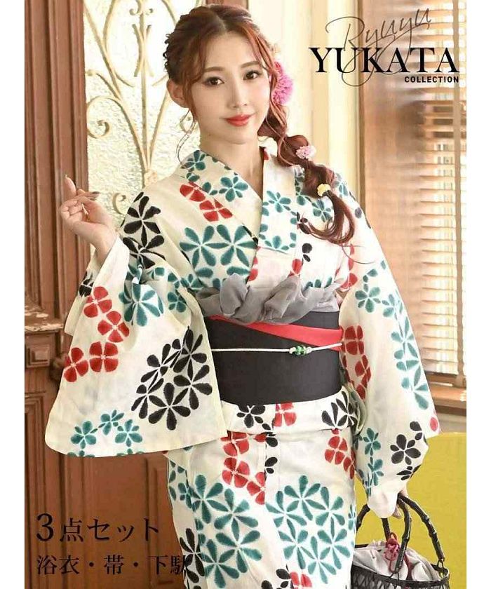 リューユ Rew－You Ryuyu 白 花柄 浴衣 かわいい 3点セット