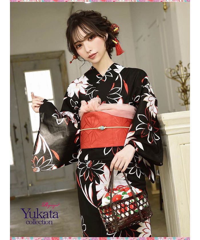 正規代理店 浴衣 黒 花柄 浴衣 Www Qiraatafrican Com