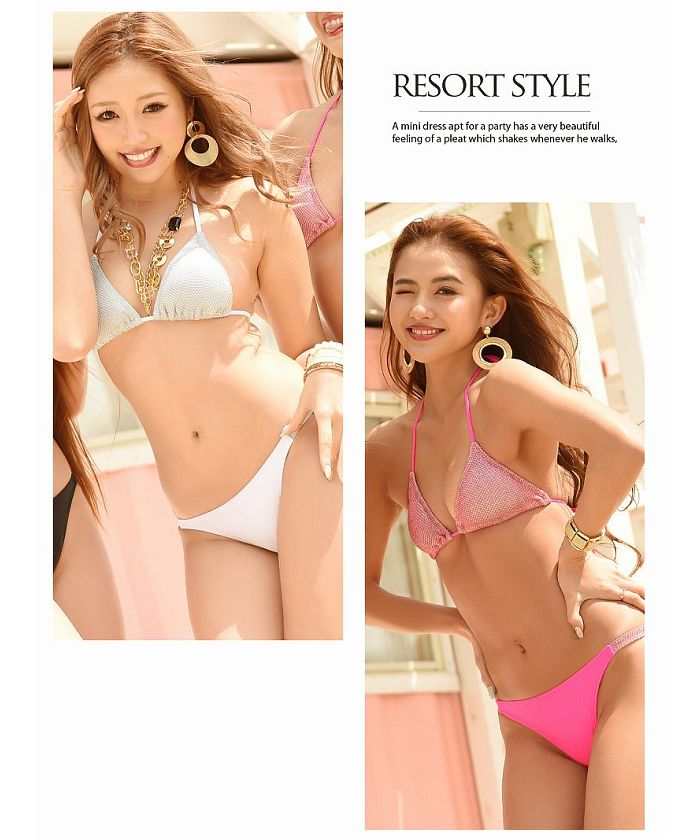 【ローレンラルフ】ホルターネック水着/ねじりデザインで細見え 水着 キラキラ シンプル 三角水着 レディース ホルターネック 盛