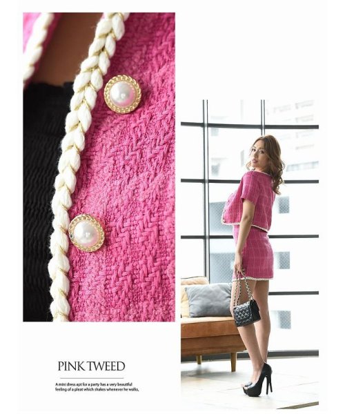 ツイード セットアップ キャバスーツ ピンク 派手かわ リューユ Rew You D Fashion