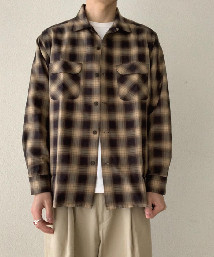 70s Penneys TOWNCRAFT オンブレチェック オープンカラーシャツ