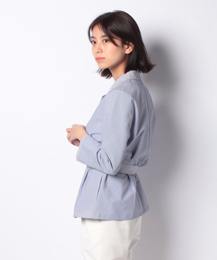 未着用　D-due ノーカラー青白ストライプジャケット セール 70%OFF】クールマックスサッカーストライプジャケット