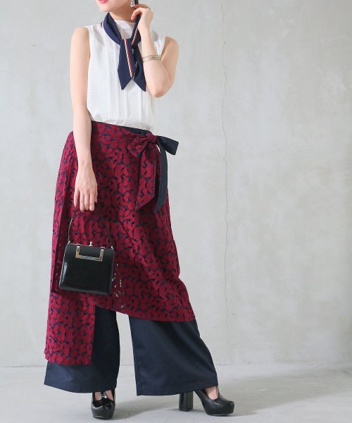 セール 51 Off 配色レース巻きスカート風ワイドパンツ オシャレウォーカー Osharewalker D Fashion