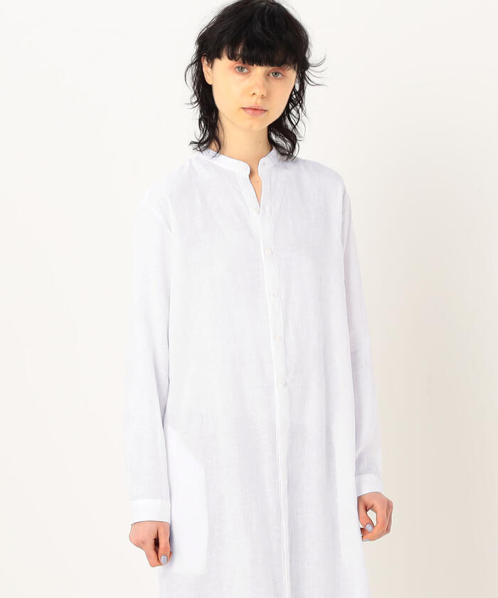美品 ギャルリーヴィー 大き目 リネン バンドカラー長袖 シャツ
