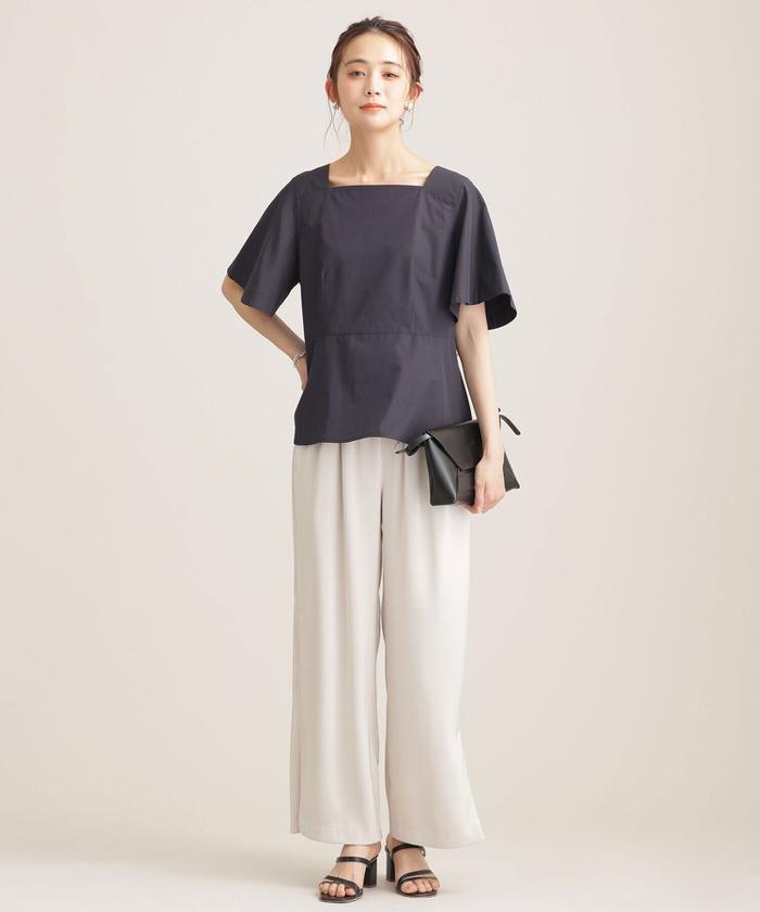 【極美品】ナノユニバース　ペプラムトップス　半袖　ブラック セール 40%OFF】スクエアネックペプラムトップス 半袖(503799508