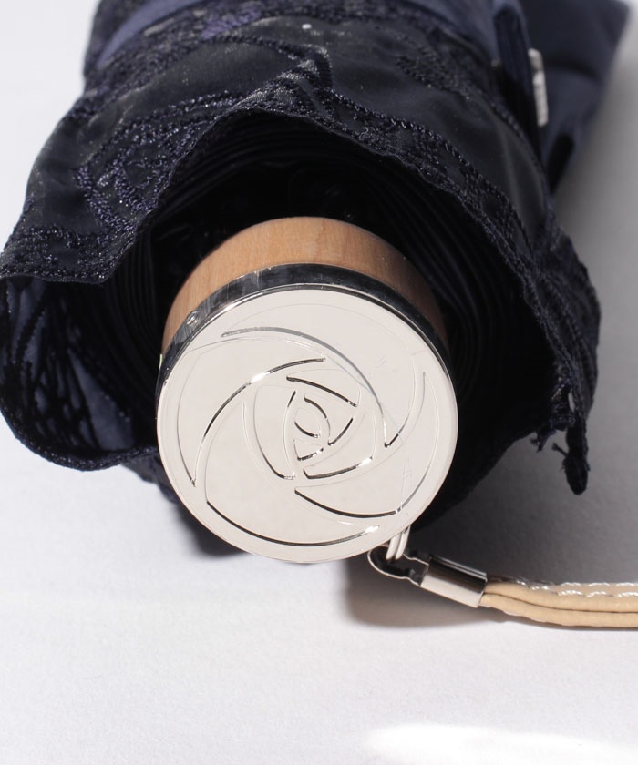 新品LANVINランバンコレクション晴雨兼用折りたたみ傘オーガンジー刺繍入り LANVIN COLLECTION（ランバンコレクション）晴雨兼用折りたたみ