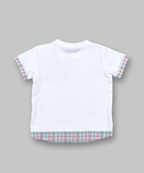 手書き イラスト 風 ヤシの木 サングラス チェック ドッキング Tシャツ 80 ベベ Bebe D Fashion