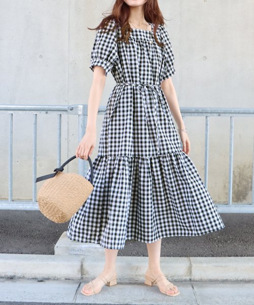 ギンガムチェックスクエアネックワンピース ブルーイースト Blueeast D Fashion