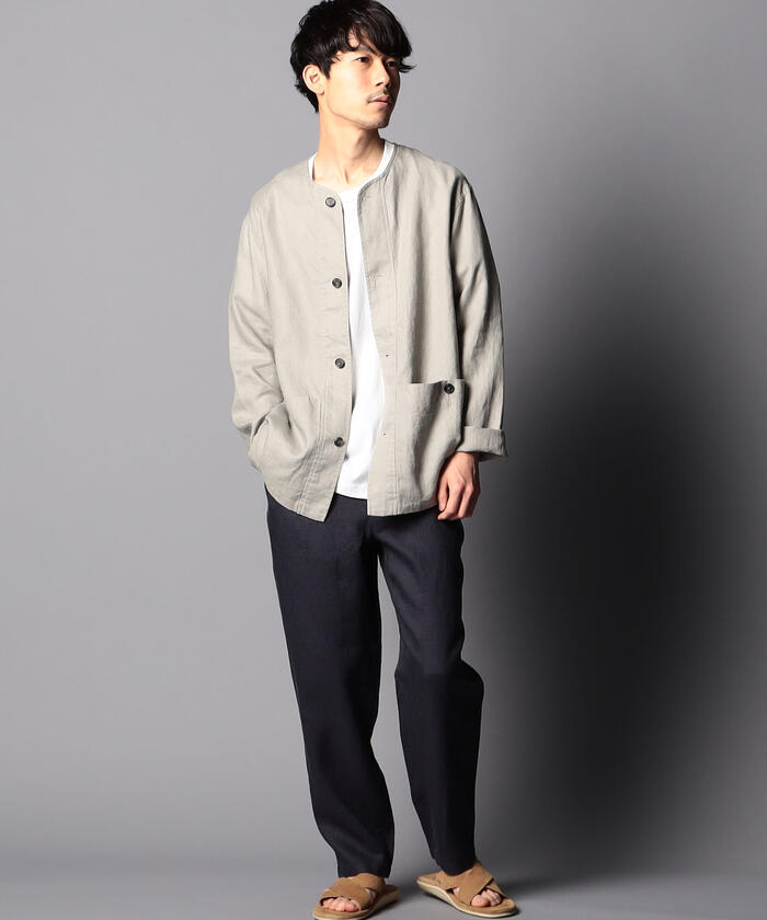 クーポン】【セール 30%OFF】リネンノーカラーブルゾン