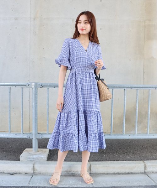 ギンガムチェックカシュクールワンピース ブルーイースト Blueeast D Fashion
