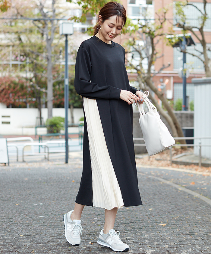 セール 50%OFF】WEB限定/サイドプリーツ異素材コンビカット