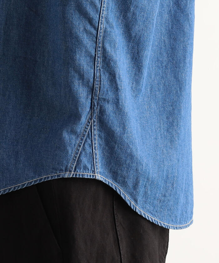 セール】コットンリネンデニム ワイドカラーシャツ CANCLINI