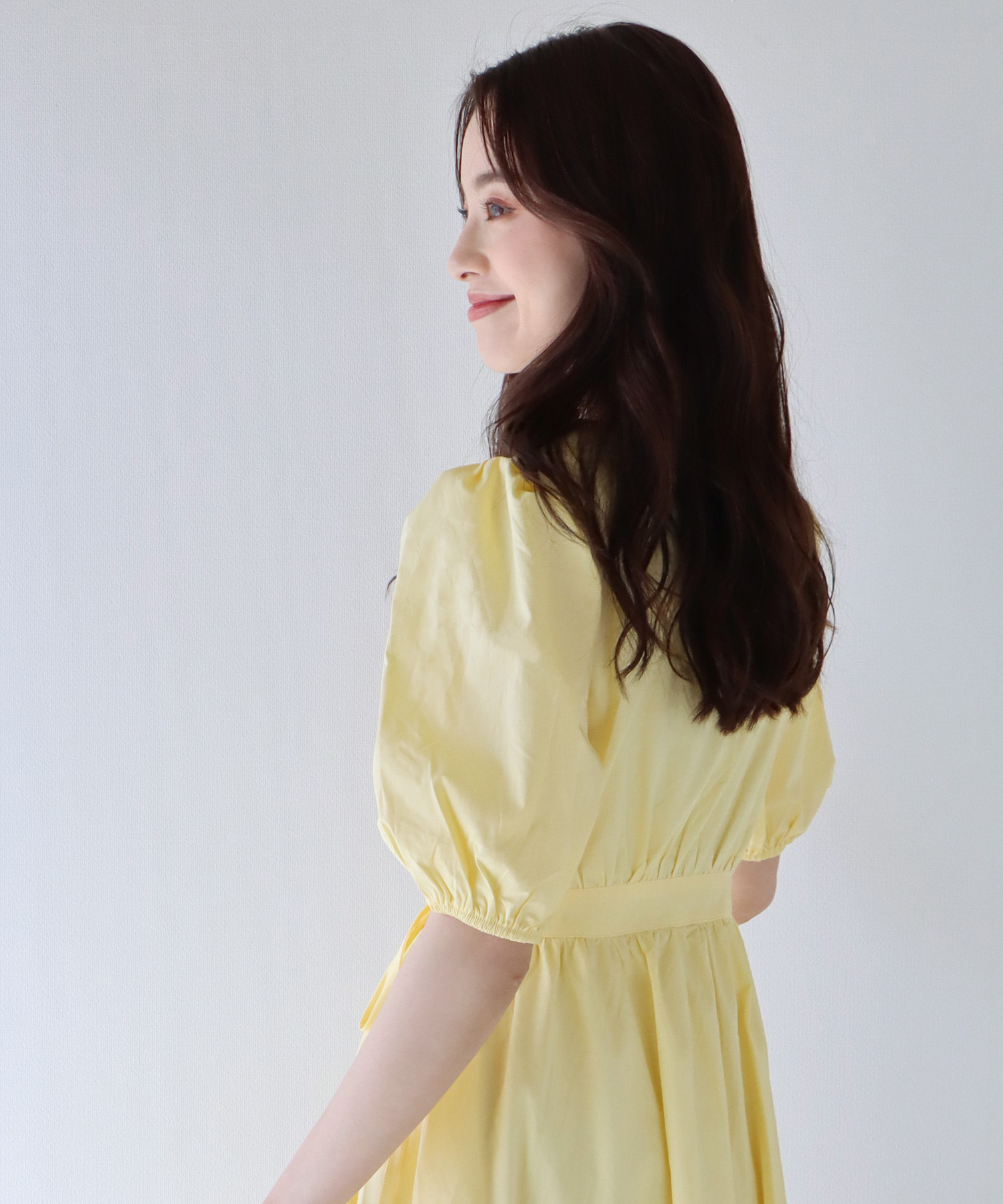 【あんな】オーダーパフスリーブカシュクールワンピース Newリナ ガーゼカシュクールパフスリーブワンピース（ネイビー