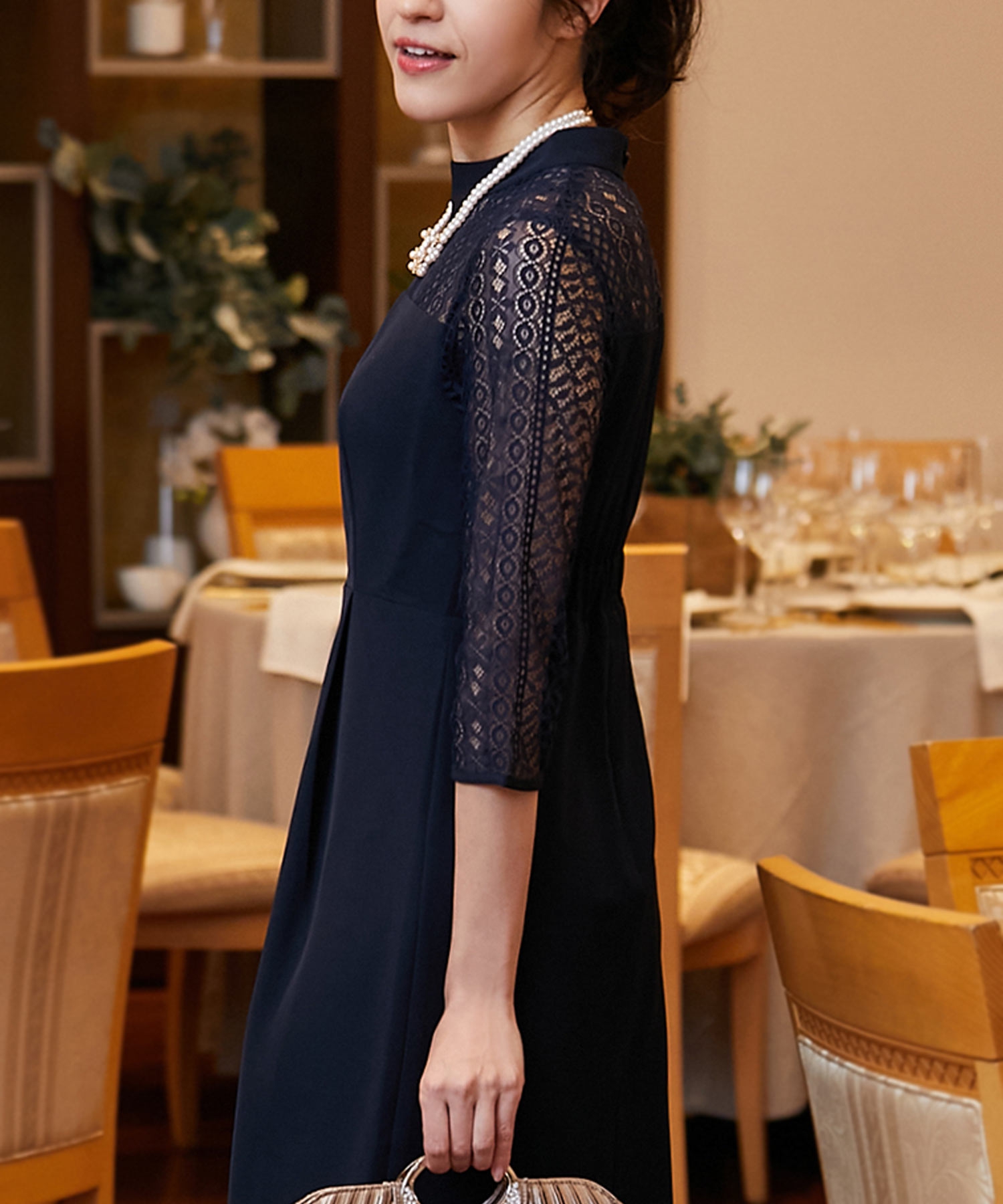 人気セール [結婚式・パーティードレス］レース切替ブラウス＋ワイド