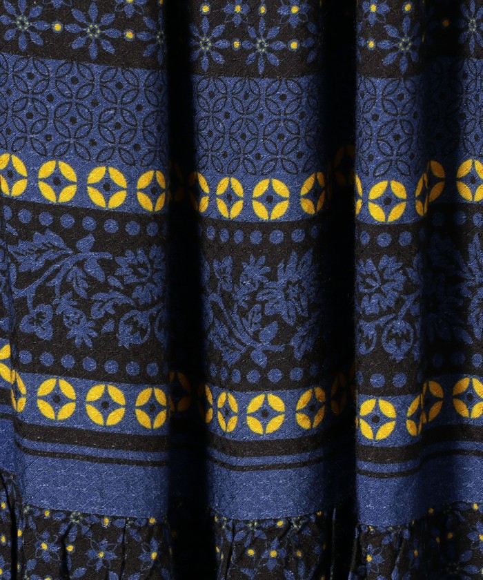 ELLEBLUE エレブルー パネルワンピース インド製 ティアード　ブラウン ELLEBLUE エレブルー パネルワンピース インド製 ティアード