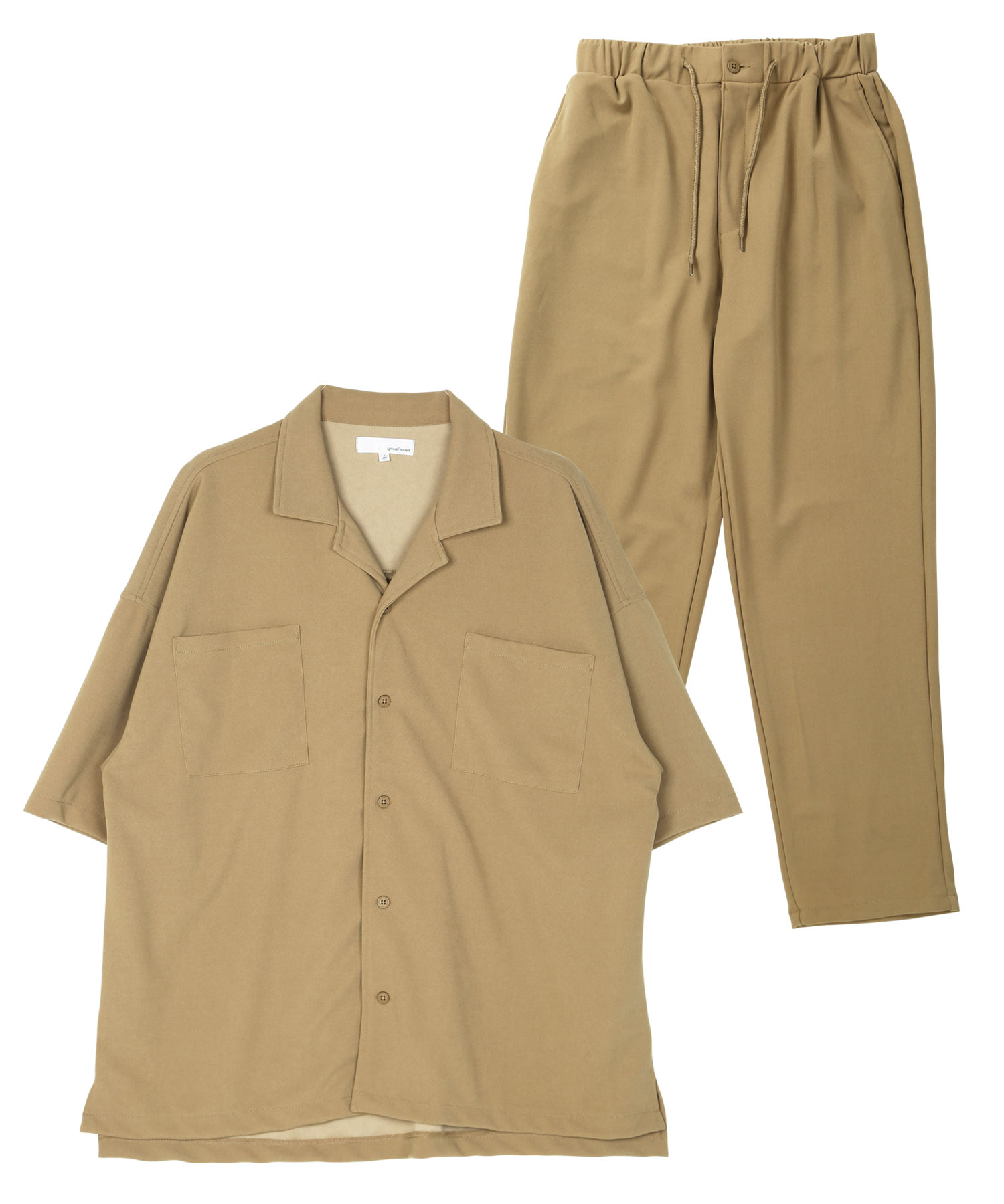 梨地オープンカラーシャツセットアップ / セットアップ 7分袖シャツ 