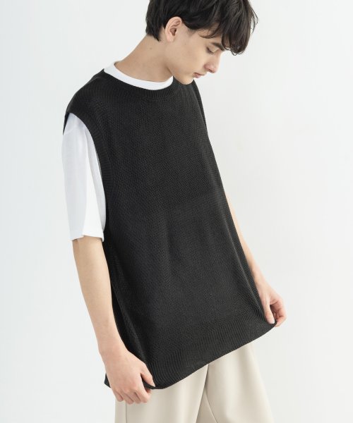 アンサンブル ビッグtシャツ ニットベスト メンズ 半袖 カットソー インナー カジュアル きれいめ シンプル ビッグシルエット オーバーサイズ 無地 春夏 重 ロッキーモンロー Rocky Monroe D Fashion